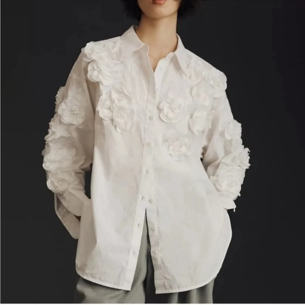 Maeve White Floral Button Down Shirt - Picture 2 of 8